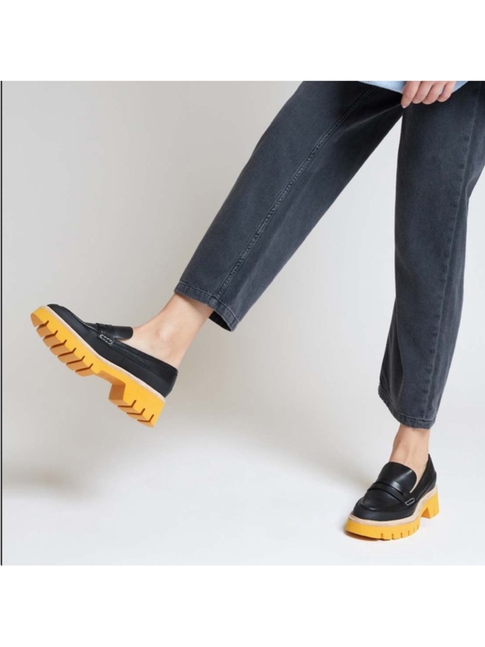 Anthropologie Oncept Seoul Platform Loafer In Black Citrus Orange Sz 9